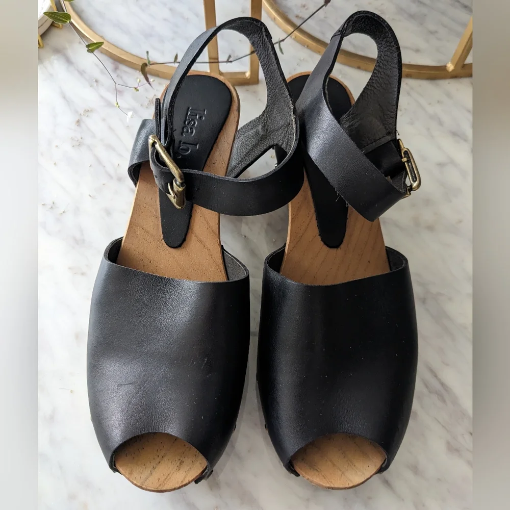 Lisa B Peep Toe Wooden Clog - Picture 2 of 14